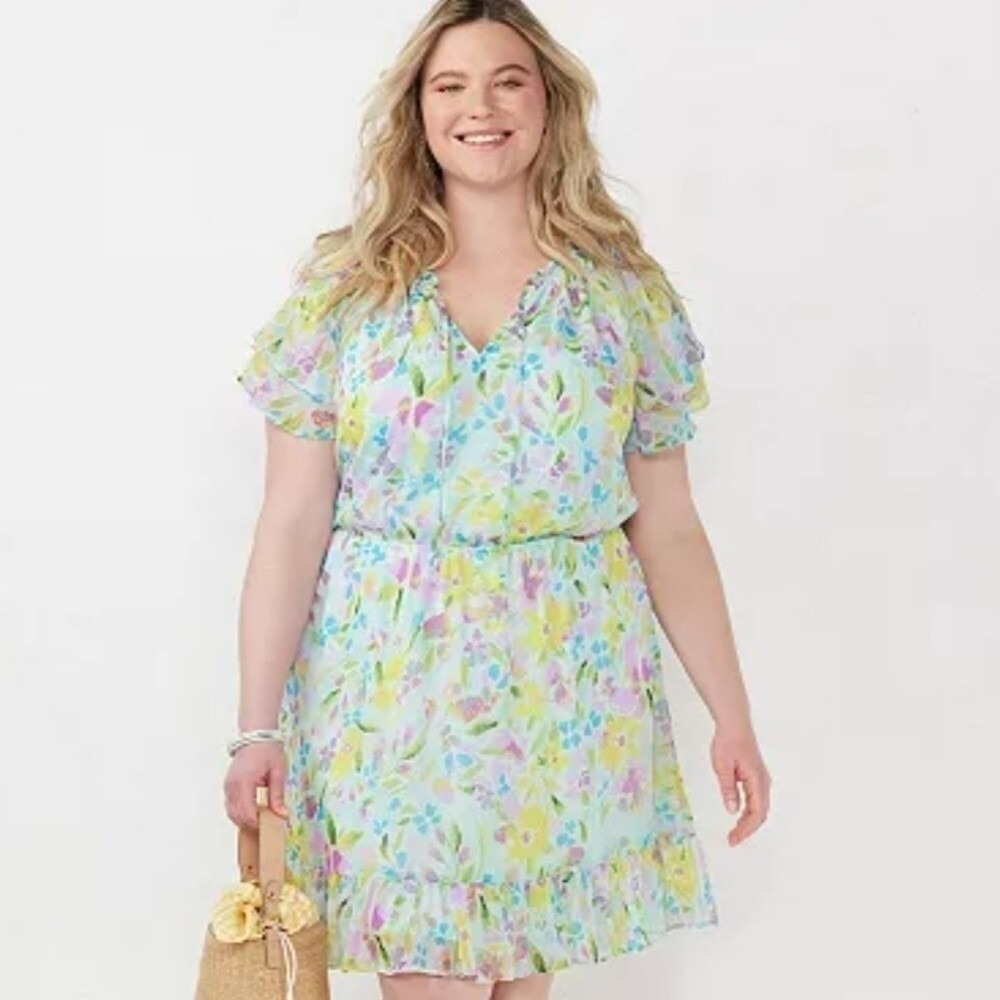 LC Lauren Conrad Plus Size Ruffle Floral Fit & Flare Dress 4X